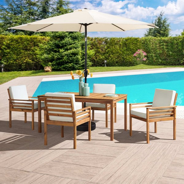 Alaterre Furniture 6 Piece Set, Okemo Table with 4 Chairs, 10-Foot Auto Tilt Umbrella Tan ANOK01RD05S4